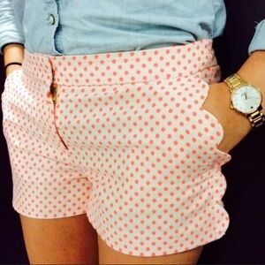 J.Crew cotton blend scallop-pocket shorts in a pink polka-dot print Size 10
